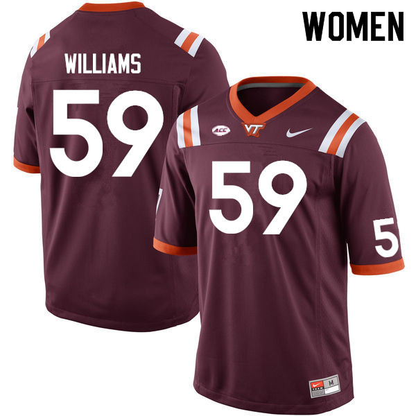 Women #59 Jordan Williams Virginia Tech Hokies College Football Jerseys Sale-Maroon